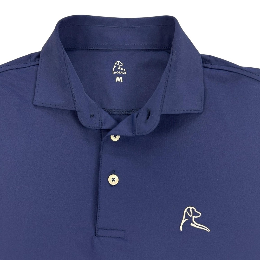 Rhoback Performance Polo Shirt Mens Medium Blue Solid Golf Stretch Top Athletic